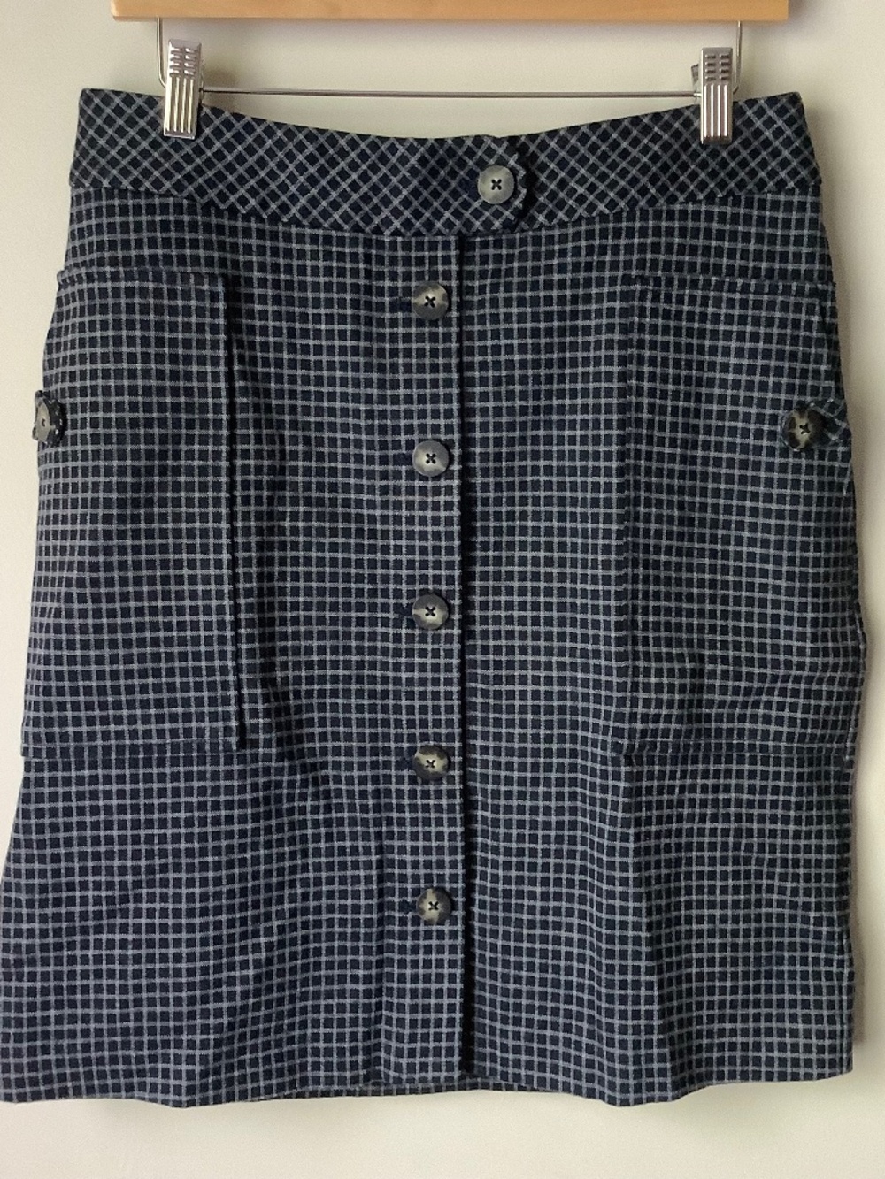 J.Jill Womens Ponte Gingham Button Front Pocketed Skirt Size Small
